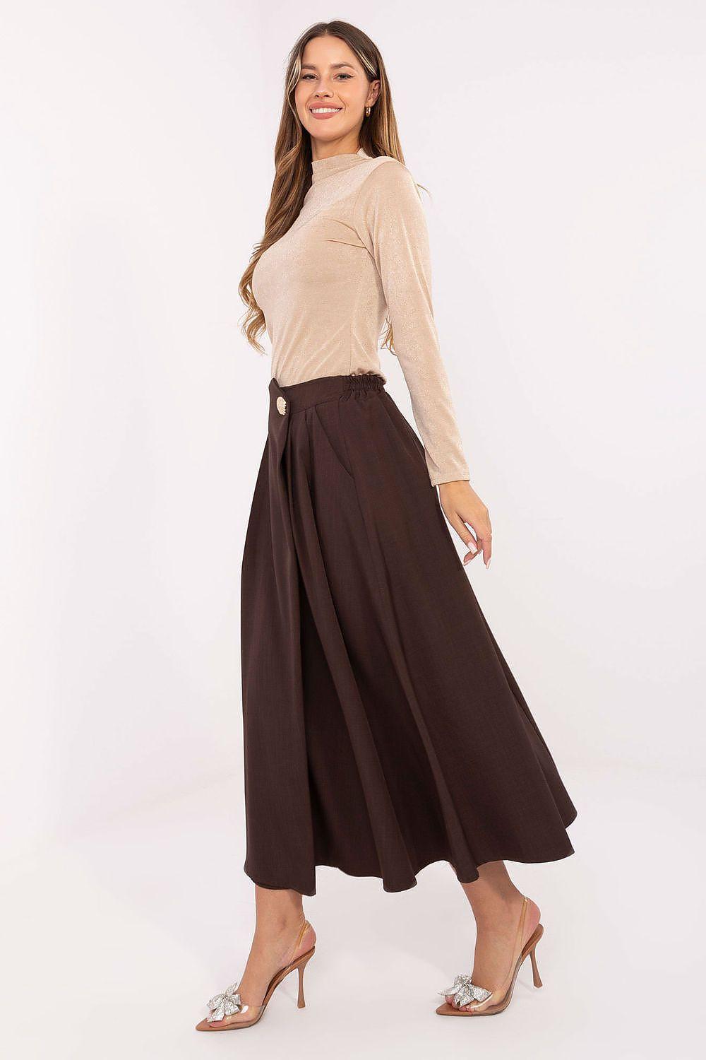 Burgundy midi pleated skirt with buttoned waistband and side pockets