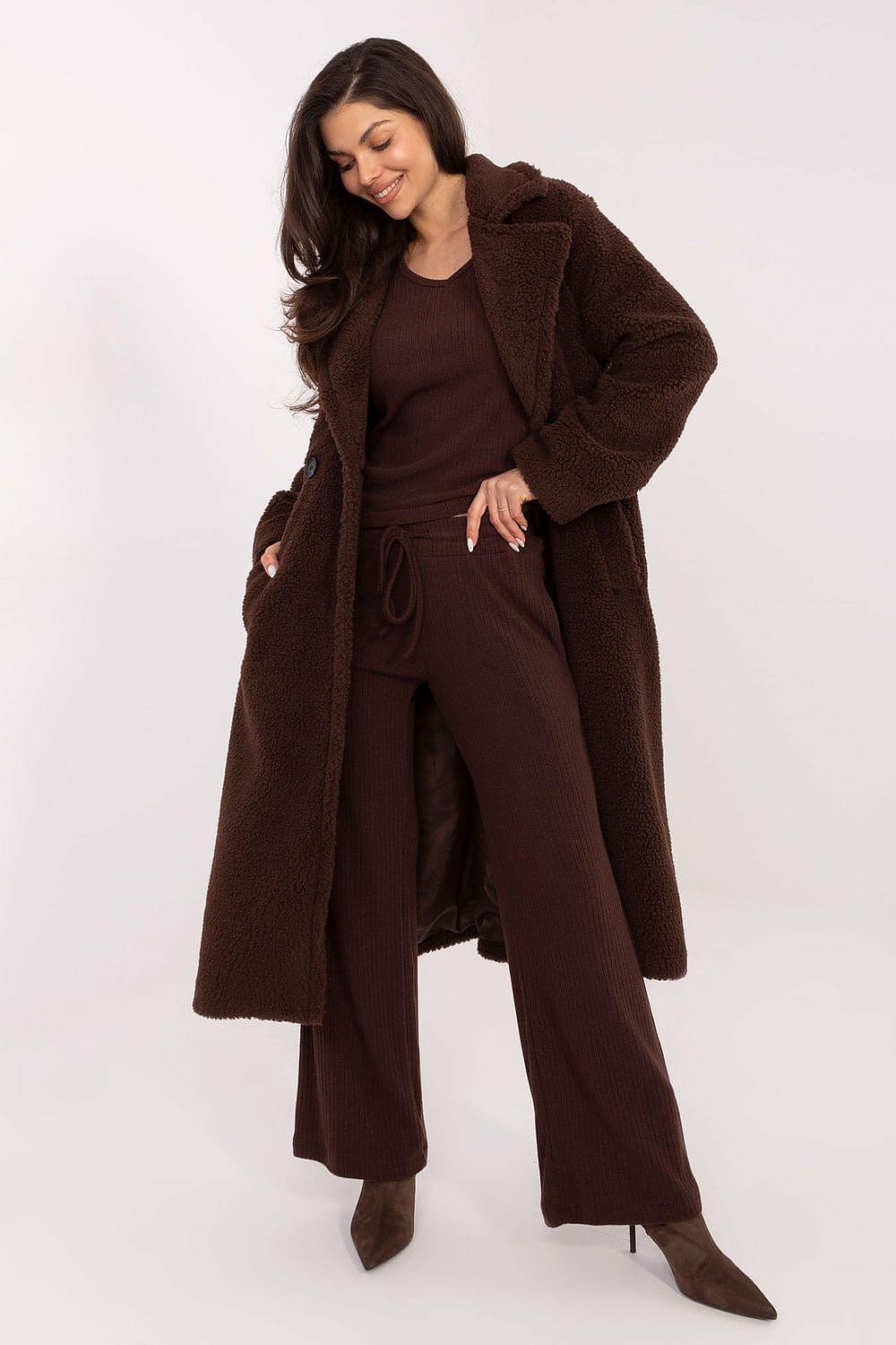 Women’s brown wide-leg trousers with drawstring waist and ankle-length cuffs