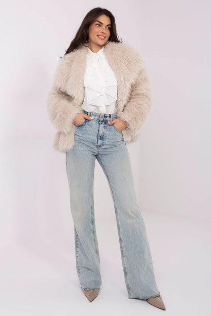 White pleated long-sleeve shirt with layered jabot ruffle front