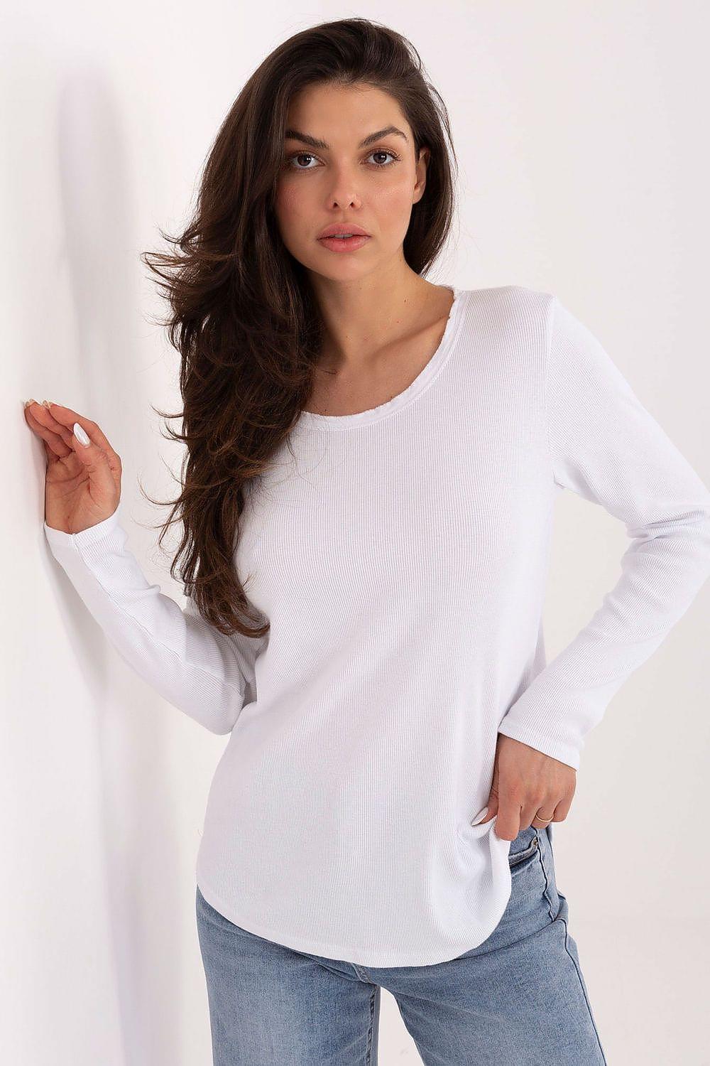 White long-sleeve blouse with round neckline