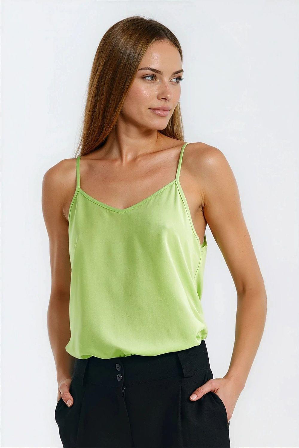 Nife green sleeveless T-shirt with thin straps and scoop neck