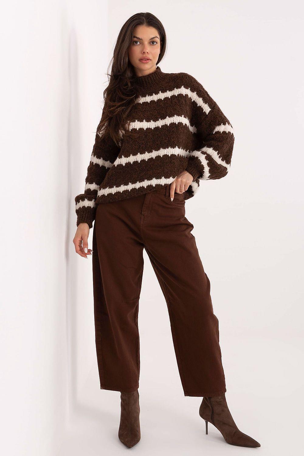 Brown wide-leg jeans with belt loops and front pockets