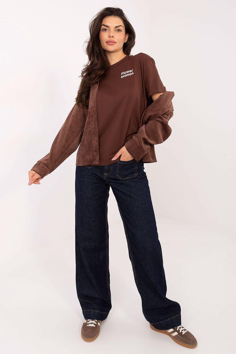 Brown corduroy button-up shirt with long sleeves and collar, front view
