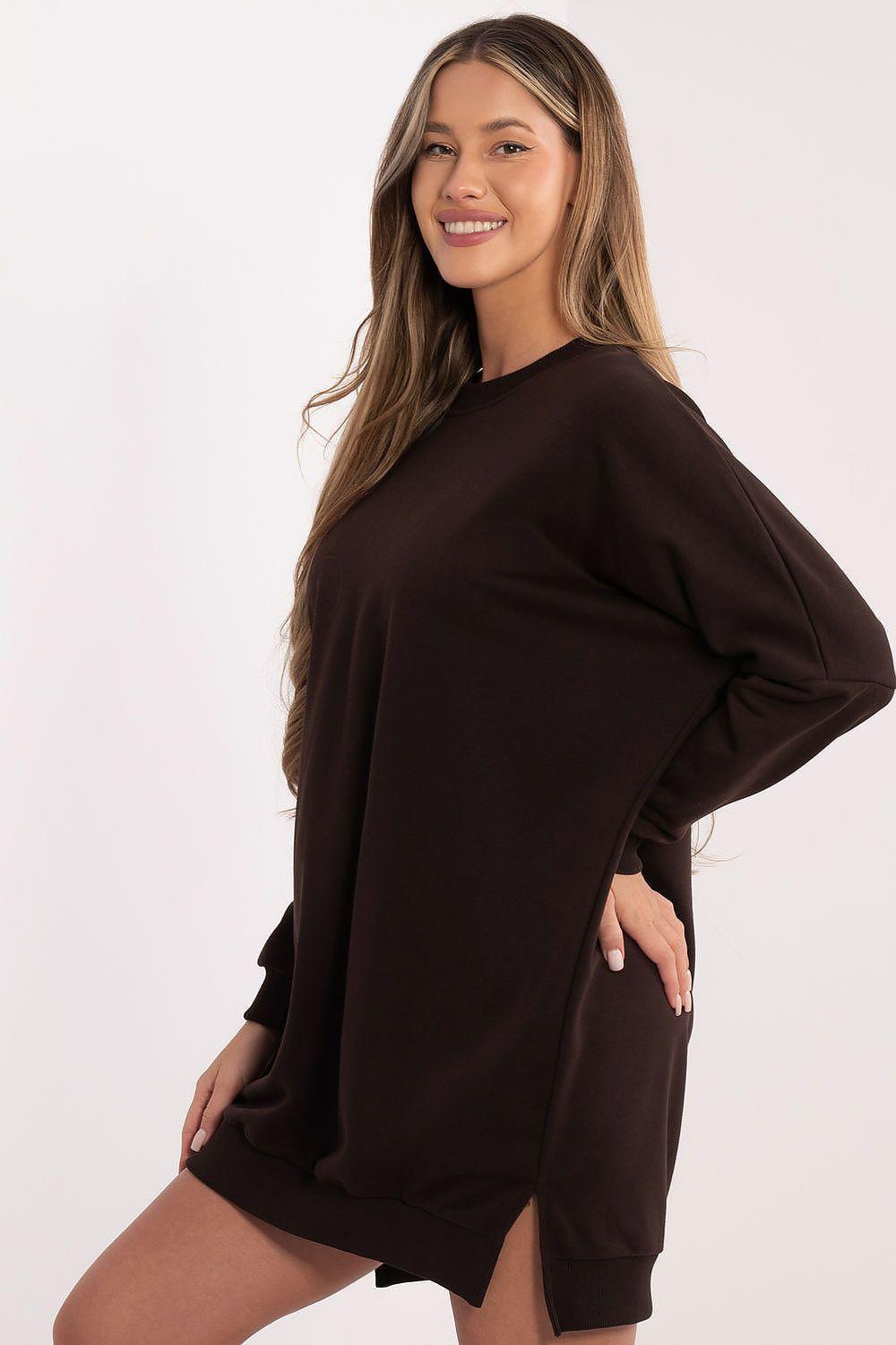 Brown relaxed-fit sweatshirt day dress with long sleeves and side pockets
