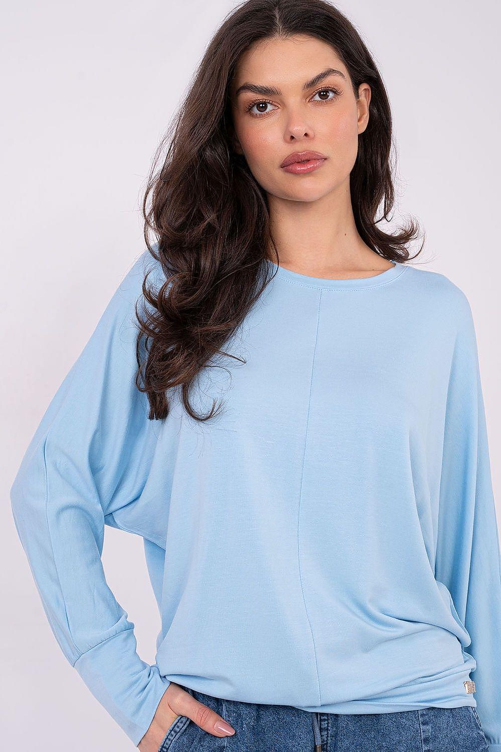 Light blue long-sleeve blouse with crew neck and relaxed fit