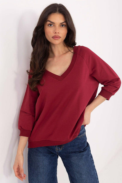 Burgundy daydress, V-neck pullover with 3/4 sleeves