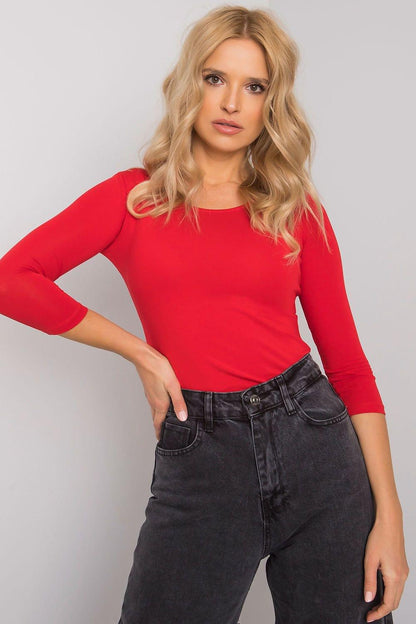 Red long sleeve blouse with crew neck