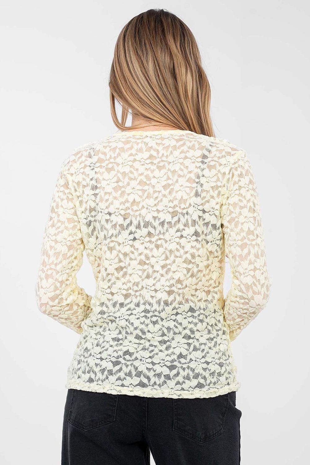 Cream lace blouse with long sleeves and detailed lace back yoke