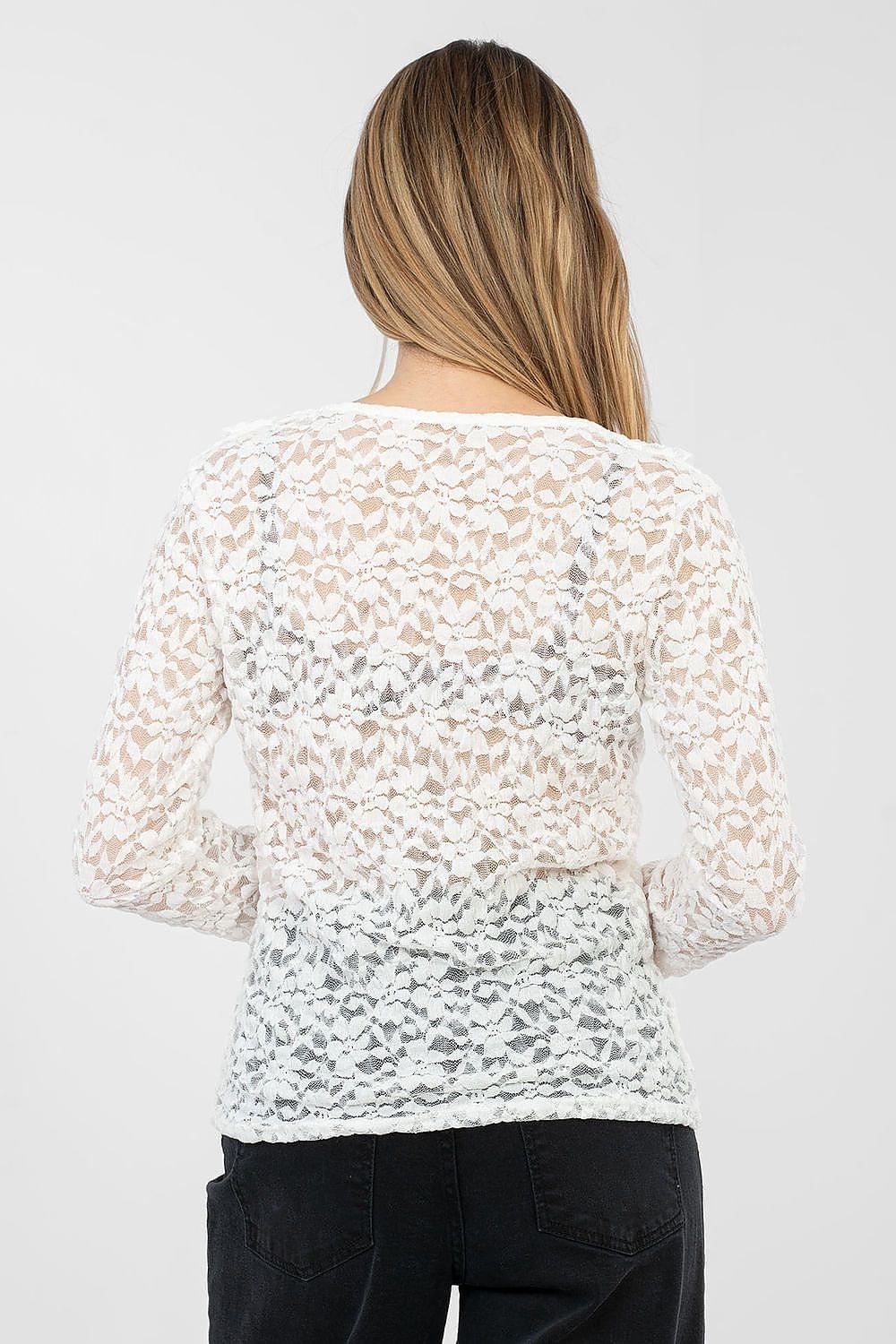 Cream lace blouse with long sleeves and textured lace back detail