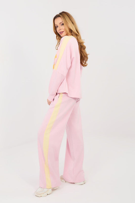 Pink loungewear set: sweatshirt with 58 graphic and wide sweatpants, side view
