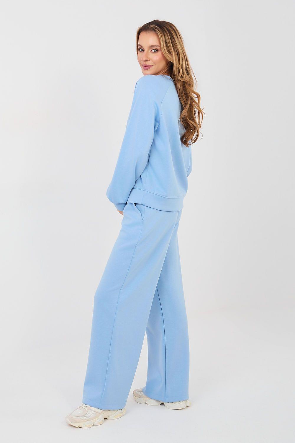 Light blue crewneck sweatshirt and wide-leg pants two-piece set, side view