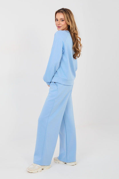 Light blue crewneck sweatshirt and wide-leg pants two-piece set, side view