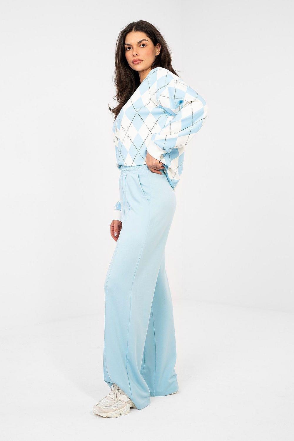 Light blue wide-leg tracksuit trousers with elastic waistband, long length