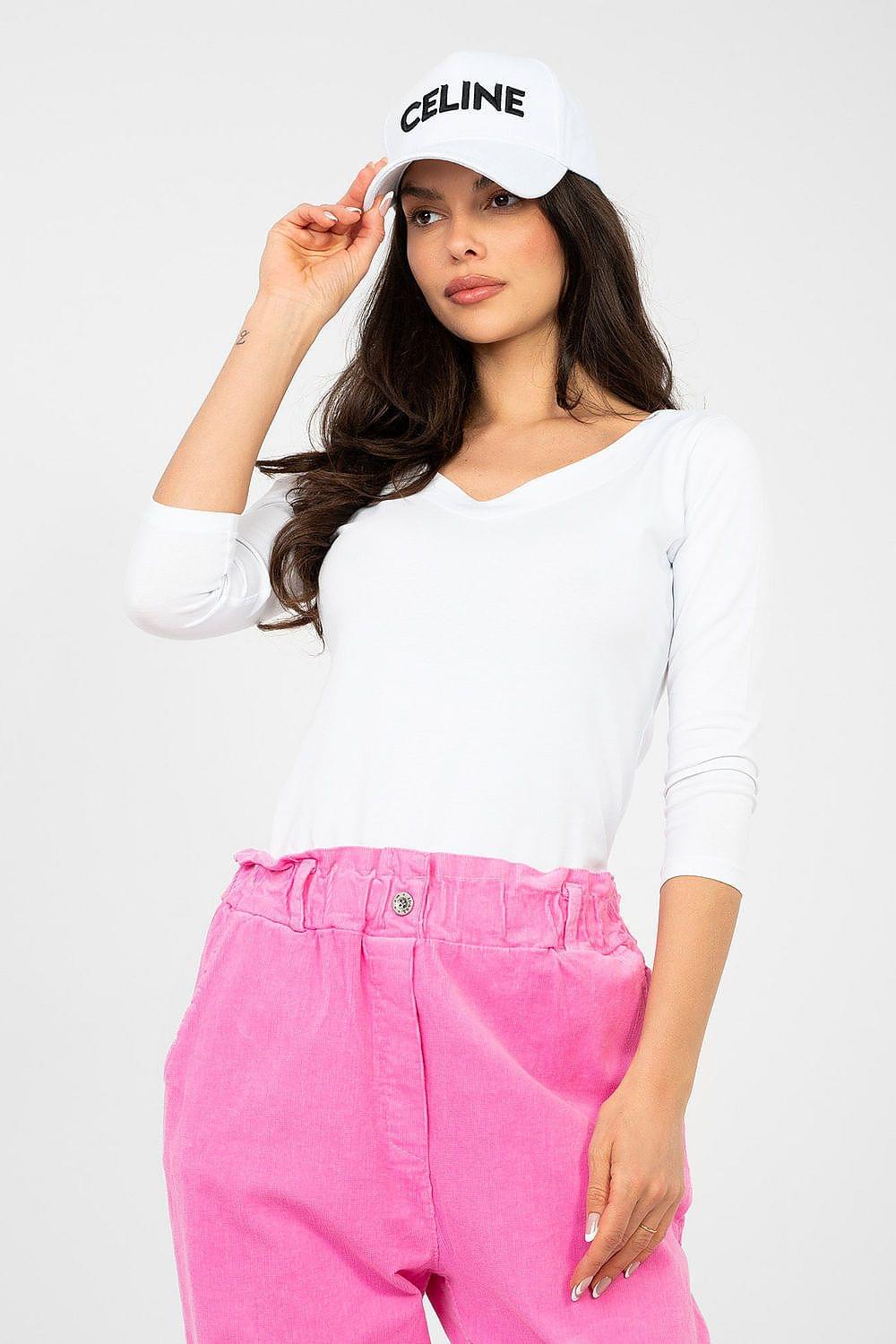 White blouse with 3/4 sleeves and scoop neckline