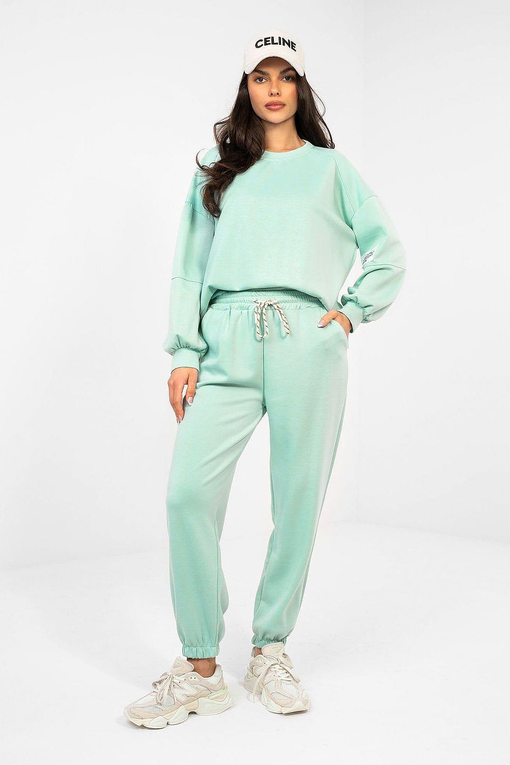 Mint sweatshirt and jogger set with elastic cuffs and drawstring waist