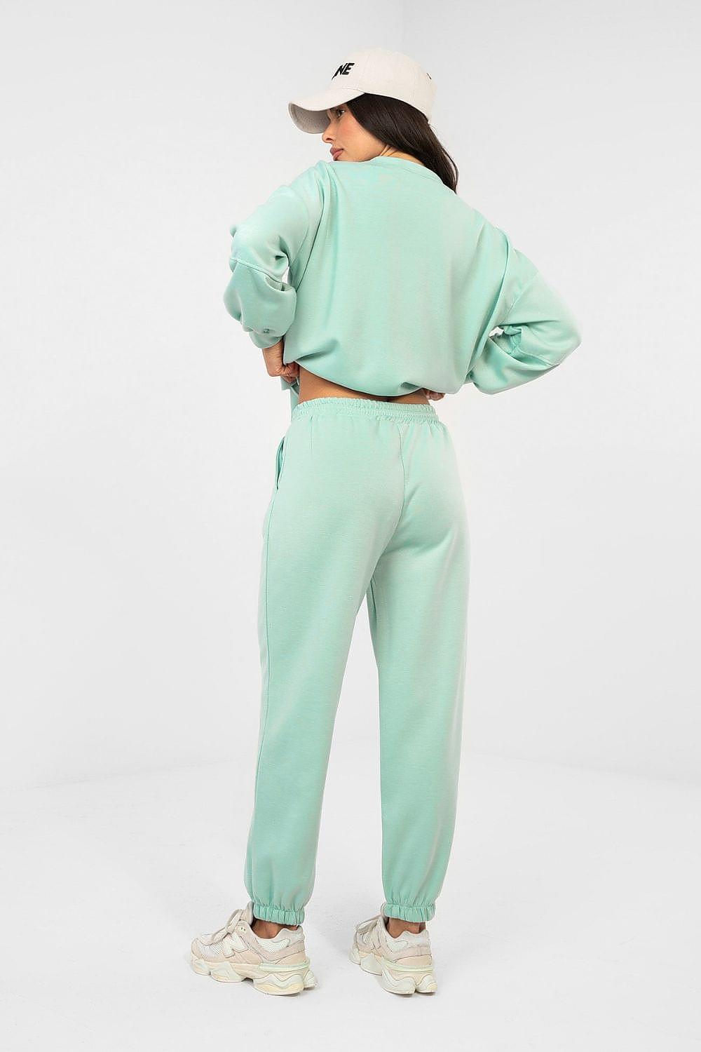 Mint sweatshirt and jogger set, back view with elastic waistband