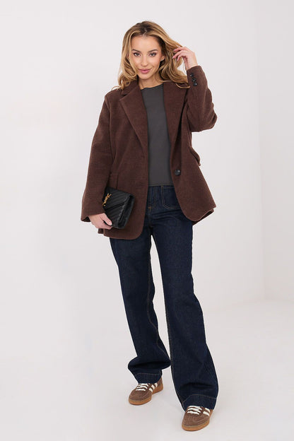Long-sleeve blouse, dark charcoal, crew neck under blazer