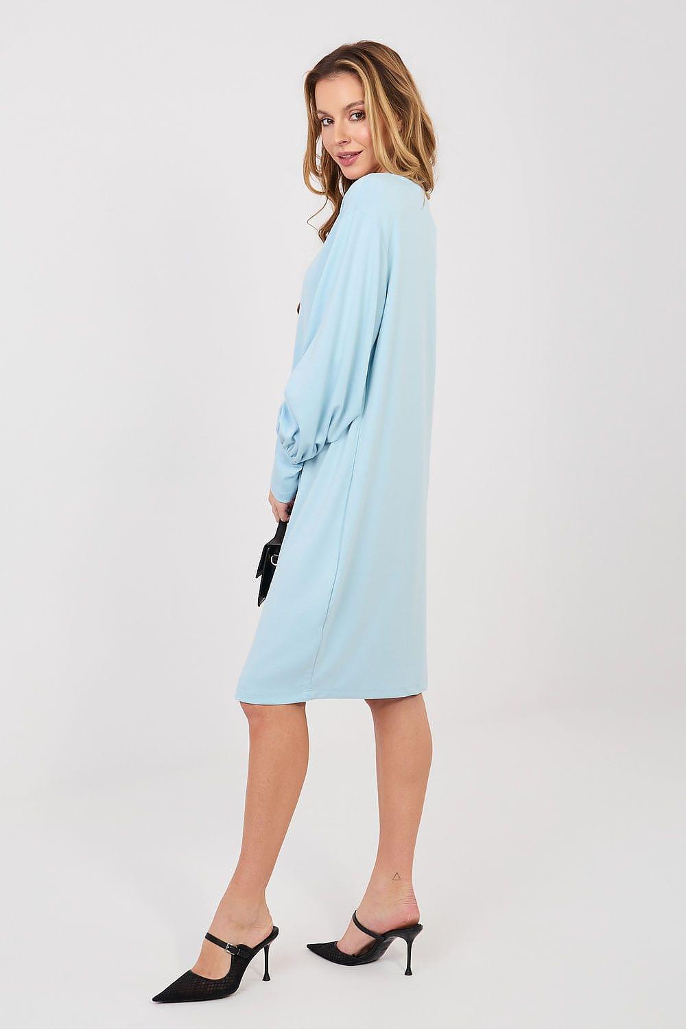 Light blue daydress, long balloon sleeves with elastic cuffs and knee-length hem