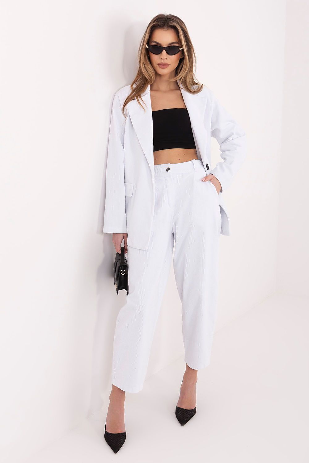 Corduroy trousers, white, wide-leg design