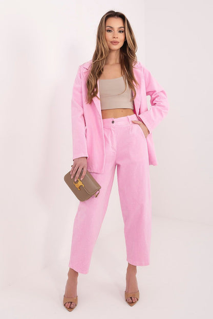 Corduroy trousers, pink, wide-leg with front pockets