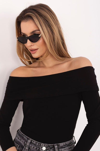 Rue Paris black off-shoulder blouse with long sleeves and fitted bodice