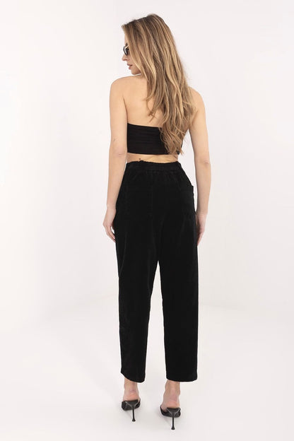 Black corduroy high-waist trousers with straight leg and side pockets