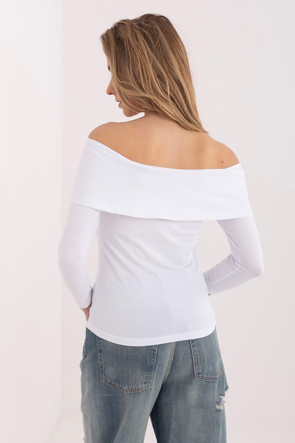 Rue Paris white off-shoulder blouse with draped back and long sleeves