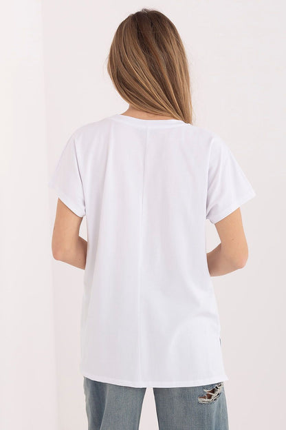 White T-shirt, back view with short sleeves and relaxed fit