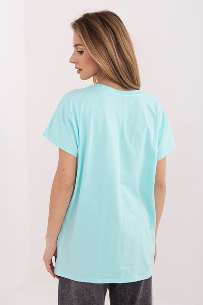 Light blue T-shirt, back view with short sleeves and relaxed fit