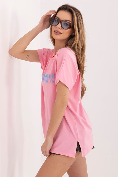 Pink T-shirt with crew neck and Milano 95 graphic print