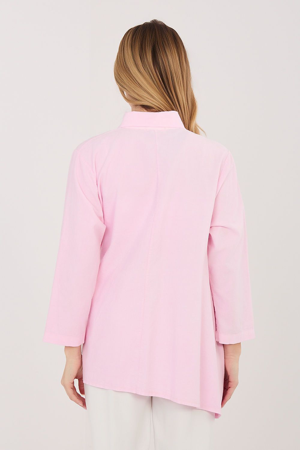 Pink long sleeve shirt with stand collar and long sleeves, Rue Paris