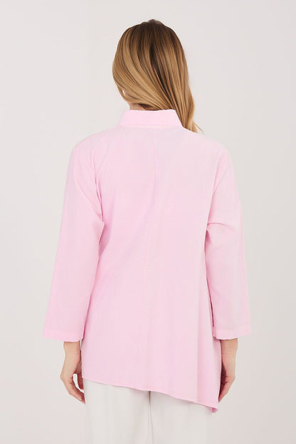 Pink long sleeve shirt with stand collar and long sleeves, Rue Paris