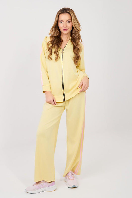 Yellow zip-up hoodie and wide-leg pants set