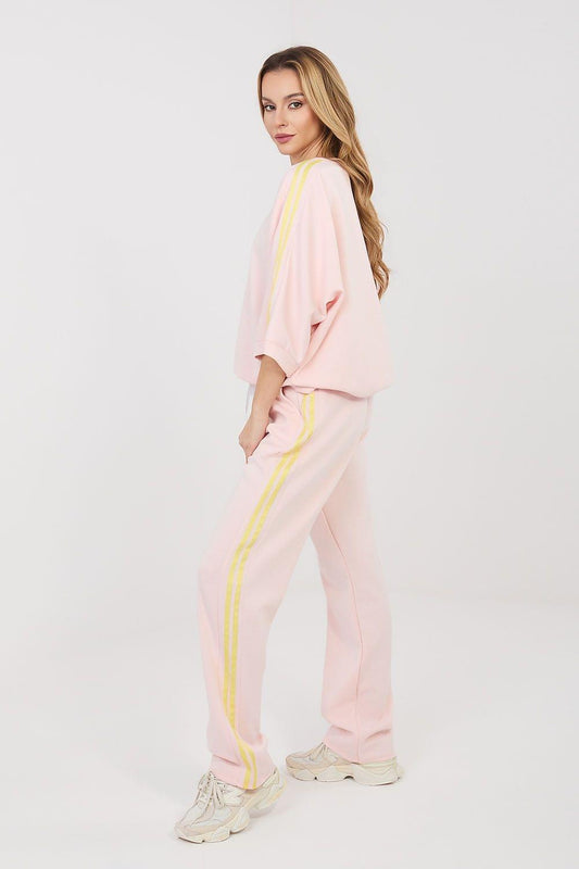 Pink sweatshirt and jogger pants set with yellow side stripes
