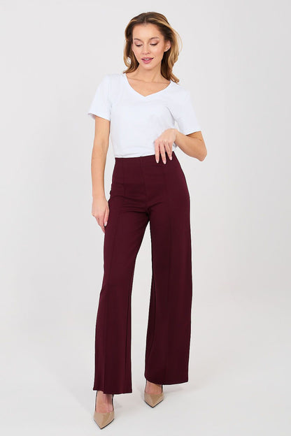 Women's violet wide-leg trousers with tapered waist and full-length straight leg