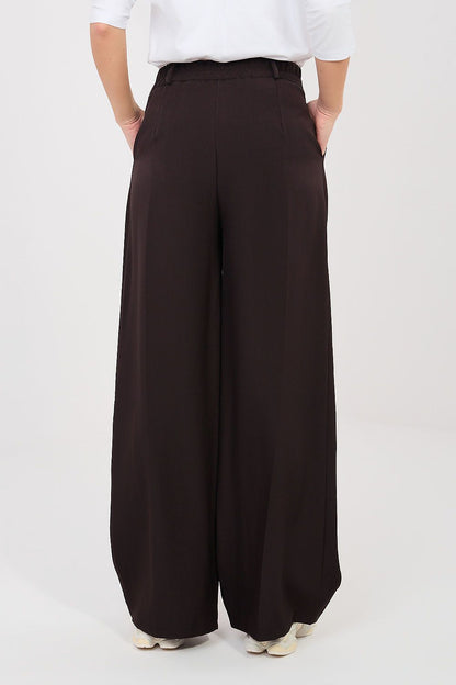 Women’s dark brown wide-leg trousers, relaxed back with center crease