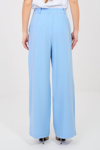 Women's light blue wide-leg trousers with pleated waistband