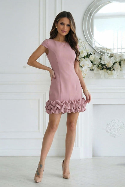 Bicotone cocktail dress in blush pink with layered ruffle hem