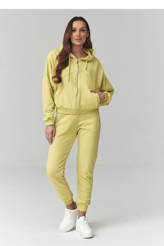 Lime zip hoodie and jogger pants tracksuit set, front view