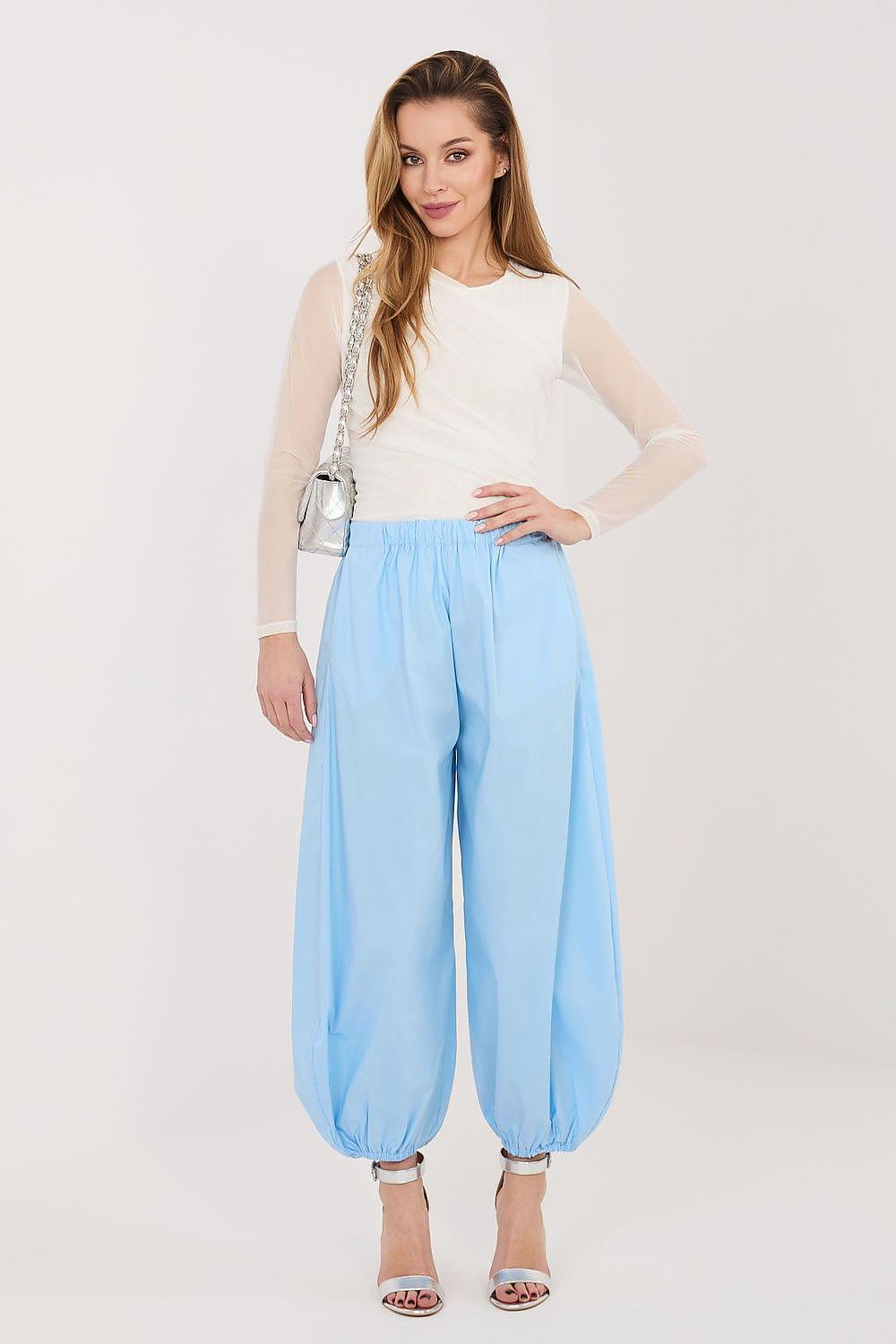 Women light-blue balloon trousers with elastic cuffs and gathered high waist