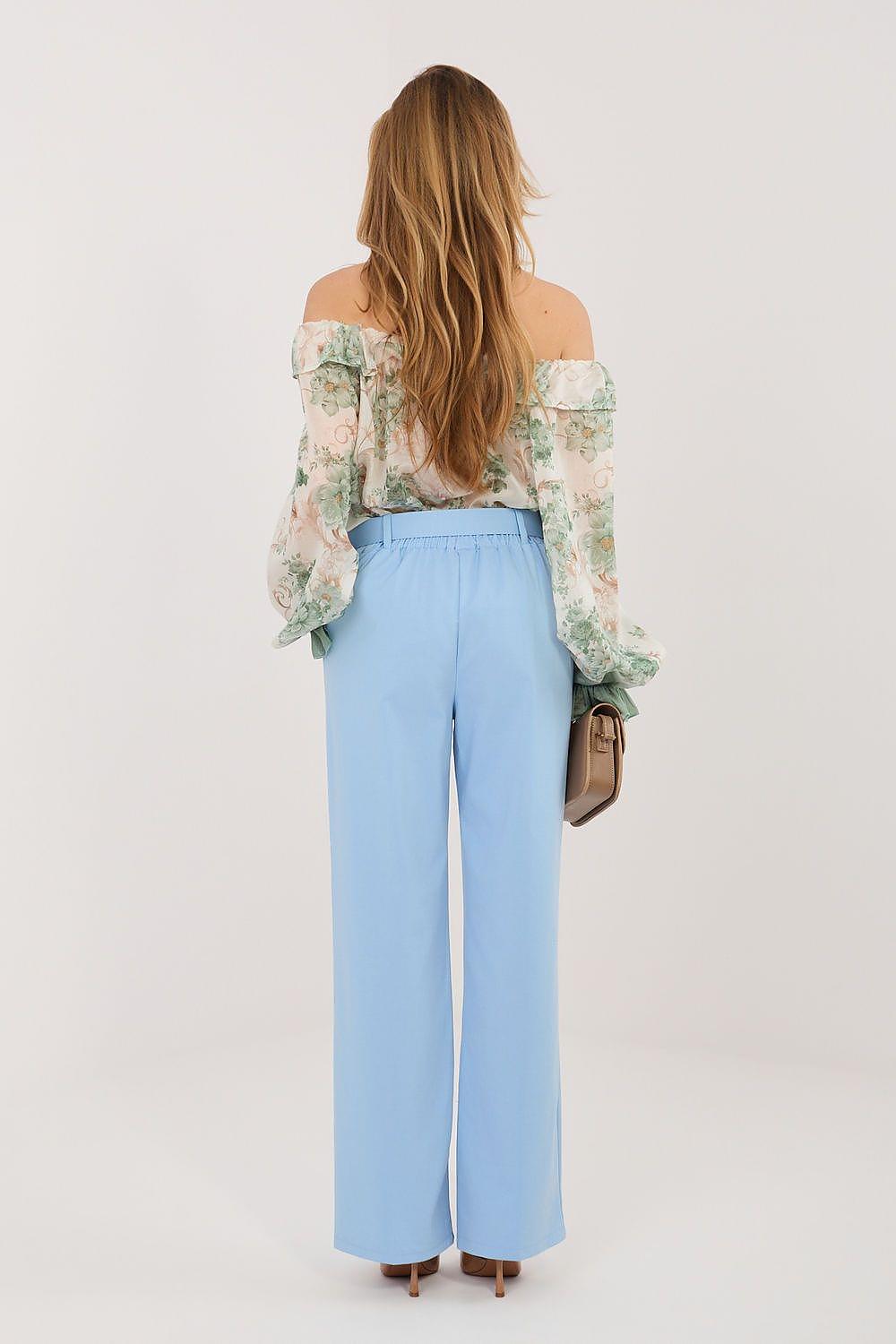 Women’s trousers Rue Paris, light blue wide-leg pants, back view