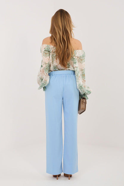 Women’s trousers Rue Paris, light blue wide-leg pants, back view