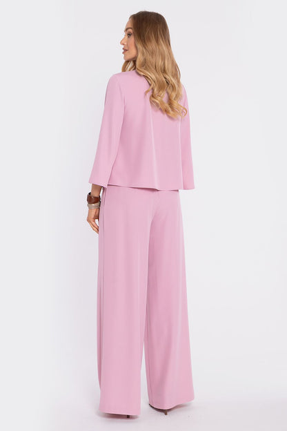 Women’s wide-leg trousers in soft pink, elastic waist and wide straight fit.