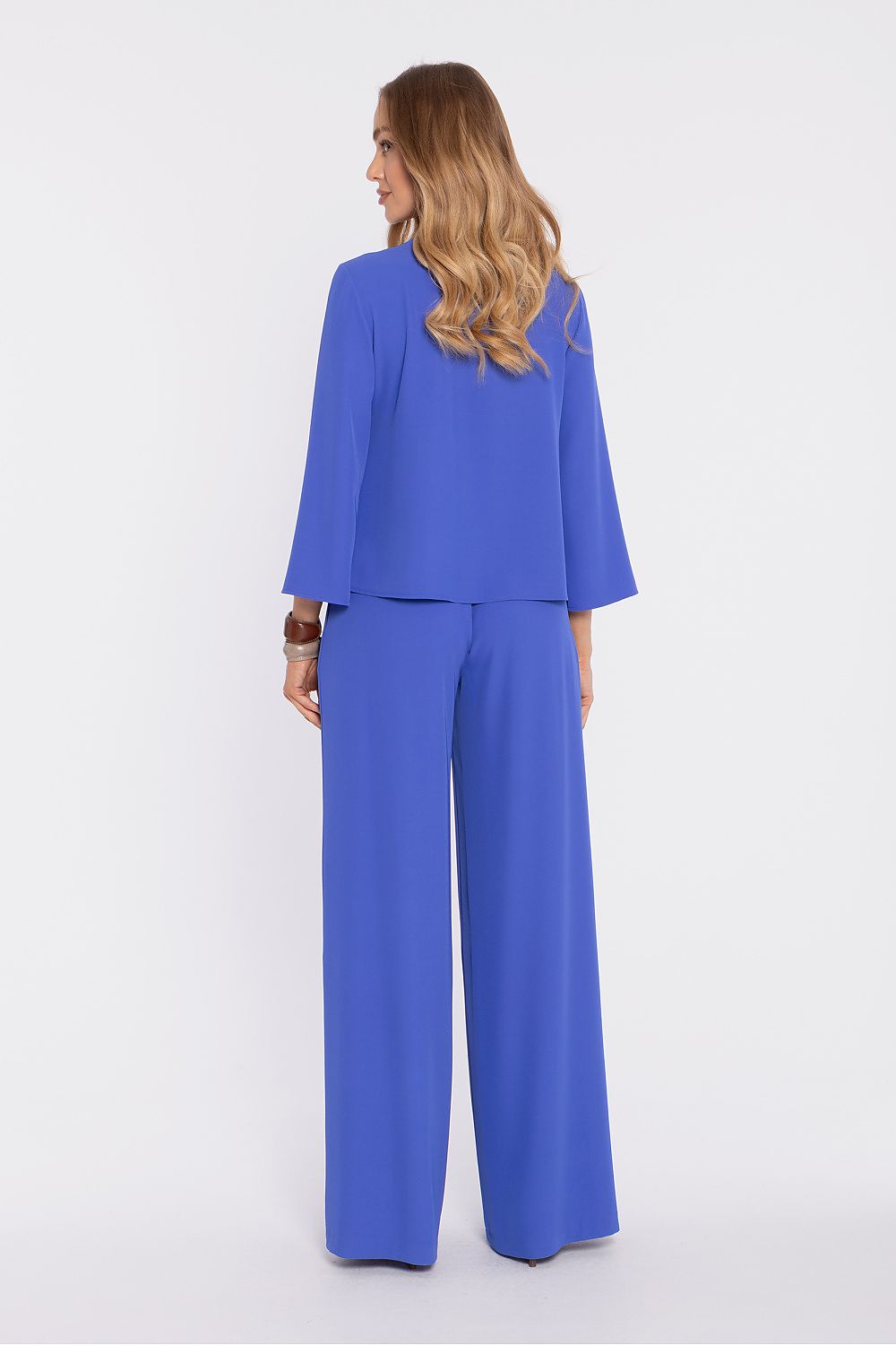 Women’s wide-leg trousers in royal blue, elastic waist with straight wide silhouette.