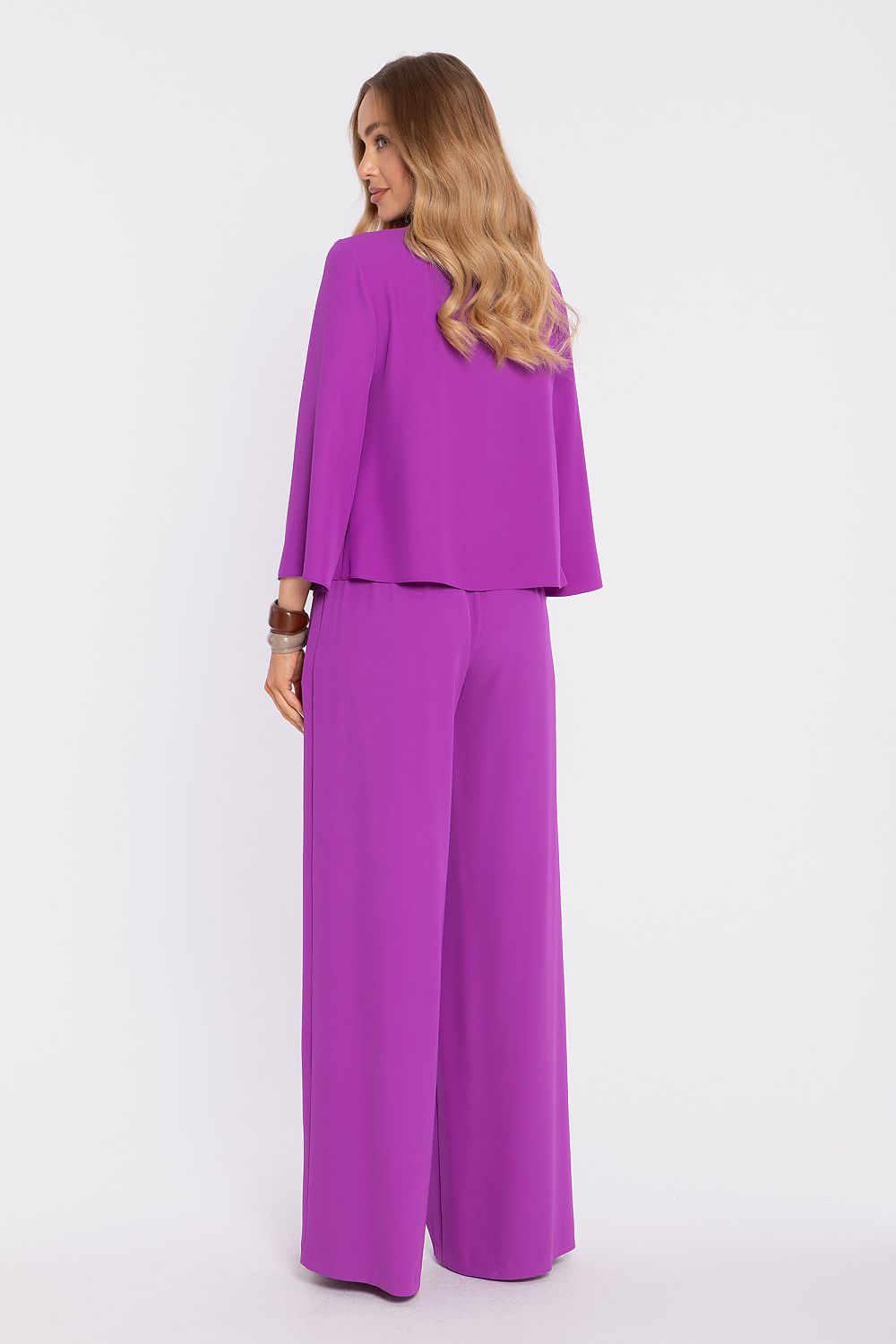 Women’s wide-leg trousers in vibrant violet, elastic waist and straight wide legs.