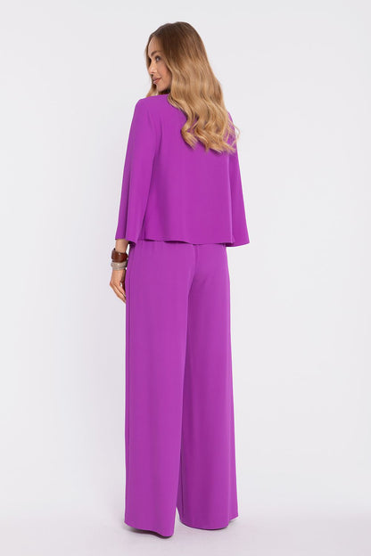 Women’s wide-leg trousers in vibrant violet, elastic waist and straight wide legs.