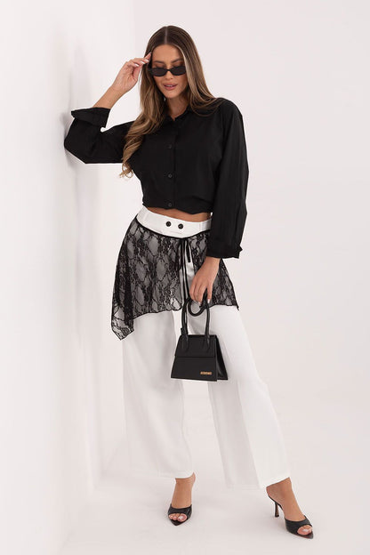 Black long-sleeve button-up shirt with pointed collar and button front