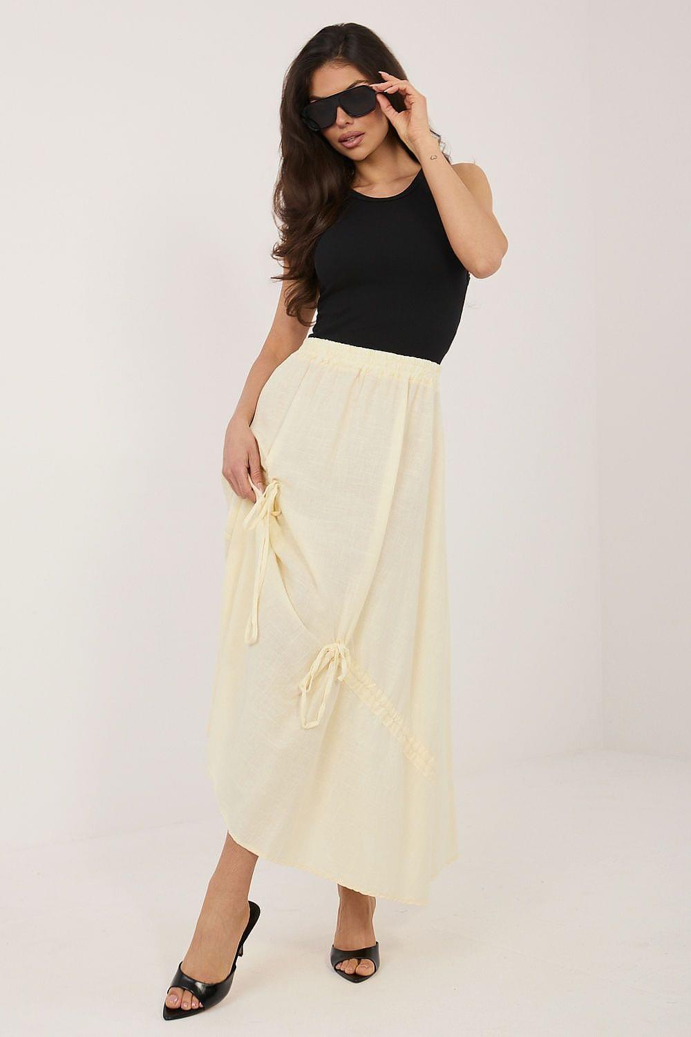 Ivory long skirt with elastic waist and tassel drawstring side ties