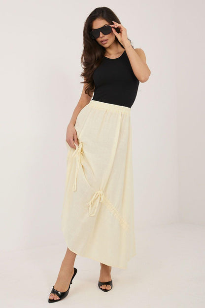 Ivory long skirt with elastic waist and tassel drawstring side ties