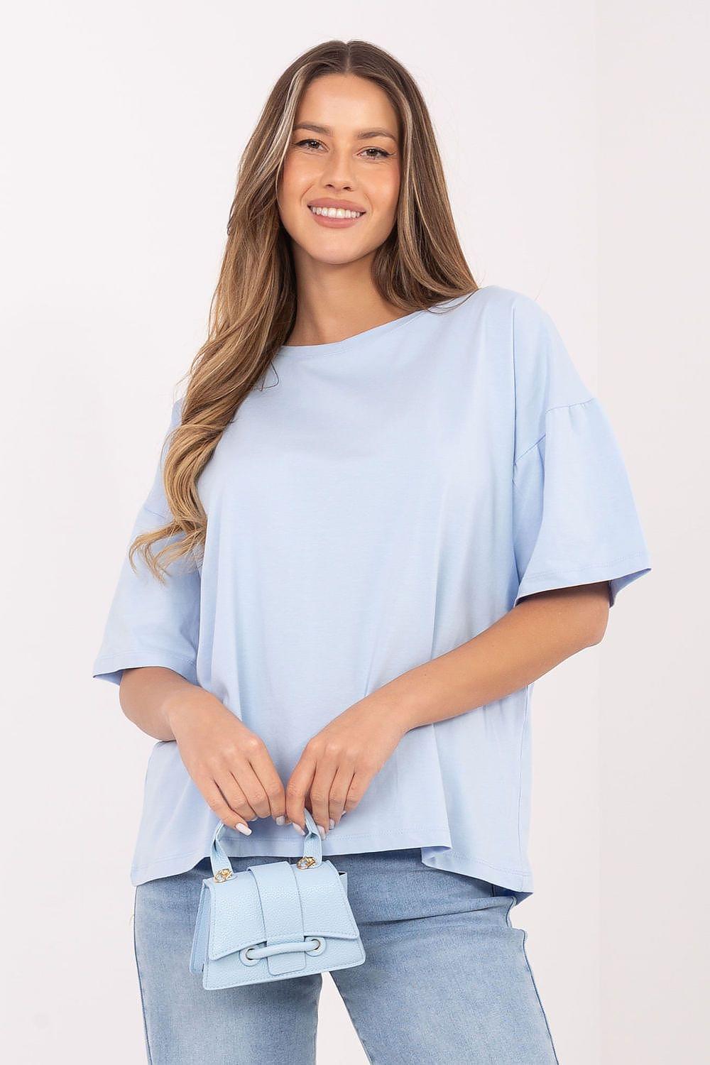 Rue Paris T-shirt, light blue crew neck with short sleeves and relaxed fit